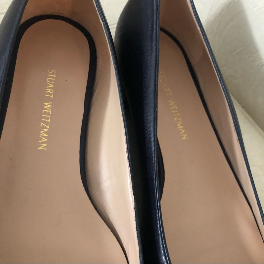 Stuart Weitzman Black Leather Chain-Embellished Flats - Picture 3 of 7